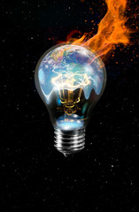 Global warming concept - Light bulb with world inside "Elements of this image furnished by NASA "