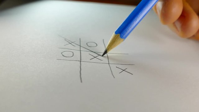 Tic-tac-toe playing on paper with a pencil.