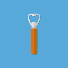 Bottle opener isolated on blue background. Flat style icon. Vector illustration.