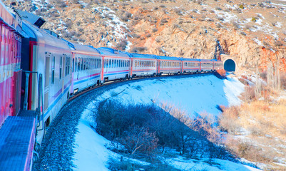 Detail of train wagons of the (Diesel Train) East express between Ankara and Kars, Turkey