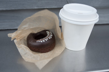 chocolate donut with hot coffee
