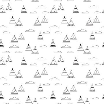 Indian teepee seamless vector pattern.