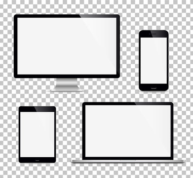 Set computer, laptop, tablet, phone . Vector illustration