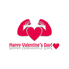 Vector graphic flat icon Athlete sportsman bodybuilder and a red heart. The concept of sport, gym and strength. Happy Valentine's day greeting on white background