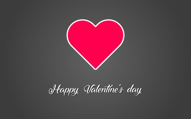 Valentine day card greetings. Flat heart vector. Red heart on the gray background.