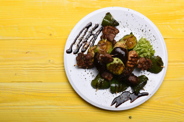 Table served for one in restaurant or cafe. Traditional cuisine