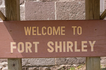 Wooden sign to Fort Shirley in Portsmouth, Dominica, Caribbean
