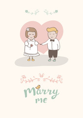 wedding cartoon card with happy couple