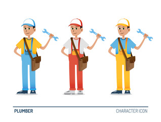 Plumber character figures in 3 colors