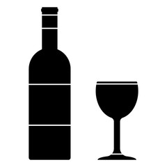 Wine bottle and cup silhouettes. Vector icon.