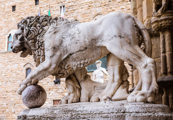 Lion and David by Michelangelo in Florence
