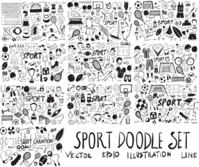 Tuinposter Set of Sport Hand drawn doodle Sketch line vector scribble eps10 © veekicl