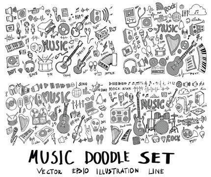 Set of Music Hand drawn doodle Sketch line vector scribble eps10