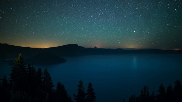 Aurora and Perseid Meteor Shower in Crater Lake National Park Oregon USA