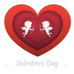 Cupid holding arrow with shadow on redbackground, Happy Valentine Day © temitiman