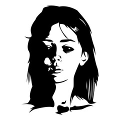 Black and white picture of a demon possessed by a girl with black eyes