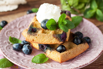 Homemade waffles with berries