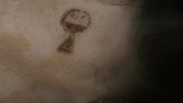 Slow tilt on prehistoric wall paintings of Magura footage - More than 7000 years old decorations inside cave