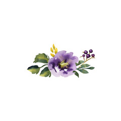 Wedding bridal bouquet. green blue and purple flowers ornament