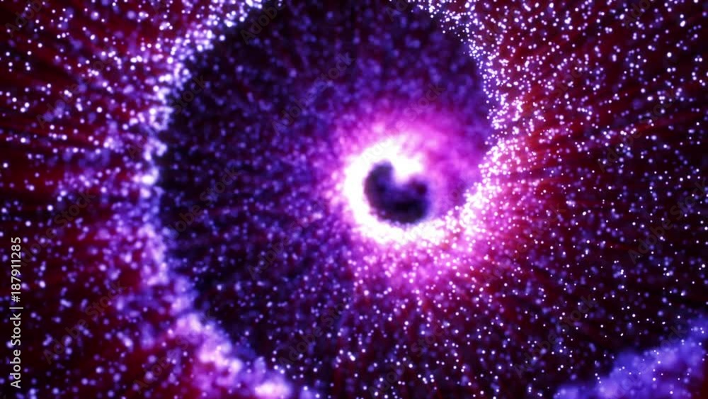 Poster abstract neon technology tunnel. dots concstruciton. camera rotates and moves forward towards the vi