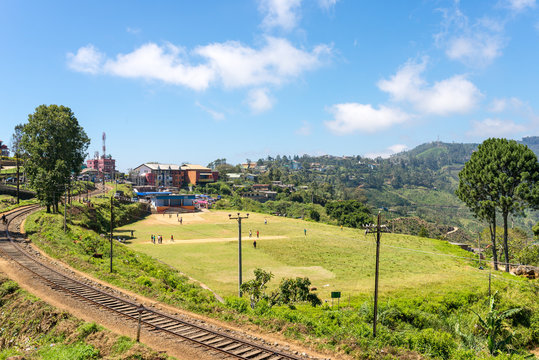 A cricket pitch just outside Haputale, a small town in the highlands of Sri Lanka. The town is located in the Uva Province and is surrounded by hills, forests and tea fields.