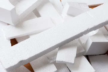 White polystyrene foam, material for packaging or craft applications - obrazy, fototapety, plakaty
