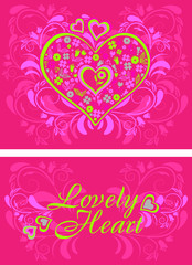 Decorative heart with flowers on pink background. Abstract illustration about love and relationships. Valentine's day card. Vintage style. Vector.