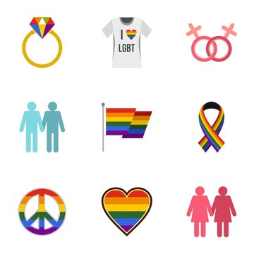 Gays and lesbians icons set, flat style