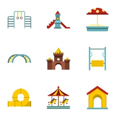 Kids playground icons set, flat style