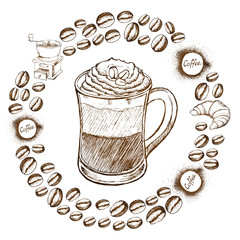 Coffee sketch icons set