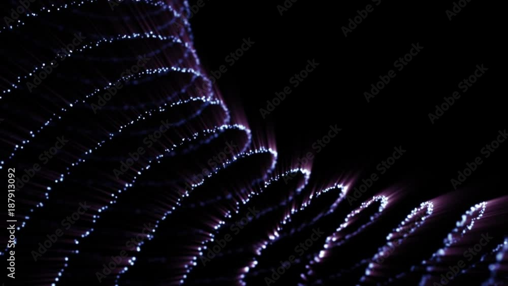 Poster abstract cg blue and violet dots wave form polygonal space. 3d rendering.
