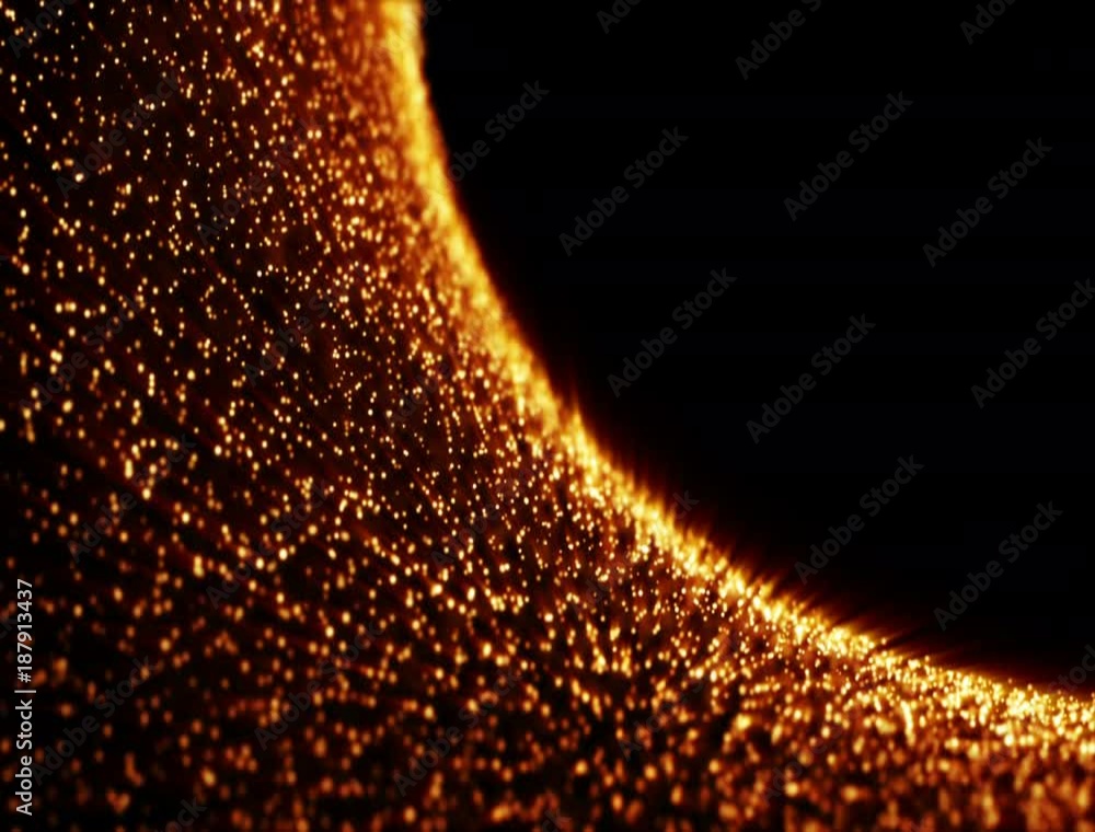 Poster abstract gold glitter spiral tunnel. dots concstruciton. camera rotates and moves forward towards th