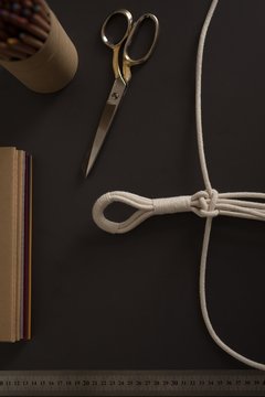 Tied strings on table