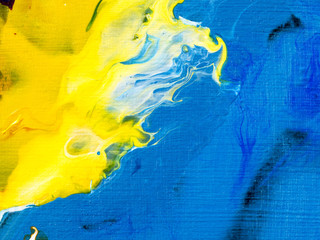 Blue and yellow marble abstract hand painted background