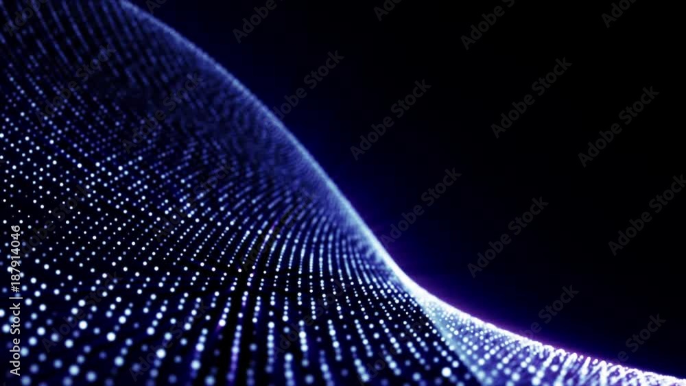 Poster abstract cg blue and violet dots wave form polygonal space. 3d rendering.
