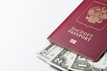 паспорт с деньгами, на белом фоне