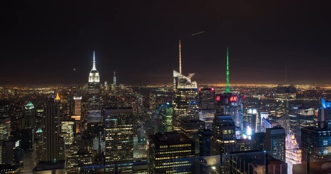 New York City,USA - November 2014: Timelapse over Manhattan from Top of the Rock at night