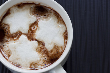 Close-up on a Hot Chocolate Drink with Snowflake Marshmallows