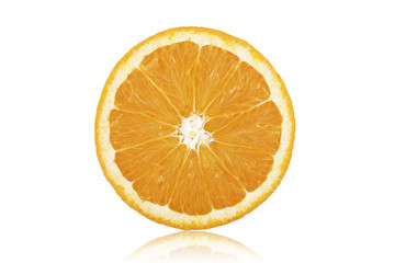 Slice of orange fruit isolated on white background