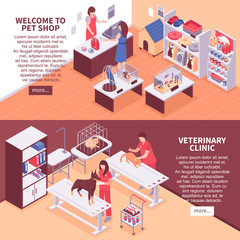 Two Isometric Pet Shop Banner Set