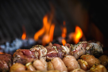 Barbecue BBQ roasted meat in the fire grill