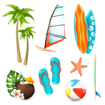 Summer Surf Vacation Items Set
