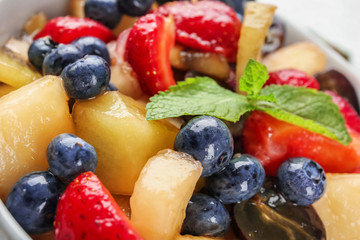 Delicious fruit salad, closeup