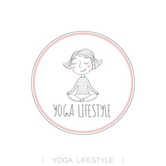 Cute girl yoga exercising. 