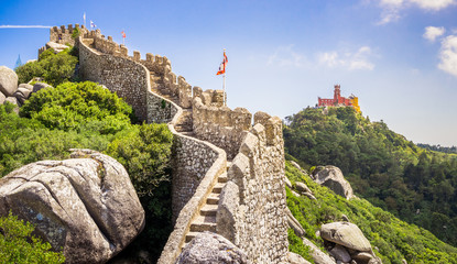 Castle Pena from Castle of the Mouros - obrazy, fototapety, plakaty