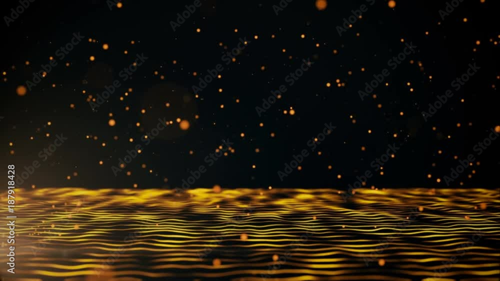 Poster falling golden particles loopable background