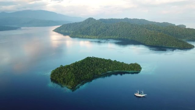 Aerial of Calm Water and Tropical Islands in Raja Ampat