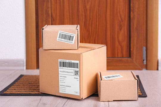 Parcel boxes on floor near door