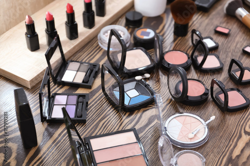 Decorative Cosmetics Of Professional Makeup Artist On Dressing