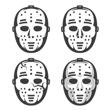 Classic vintage hockey goalkeeper mask from the 60's. Set of four options - including with crack and shadows.